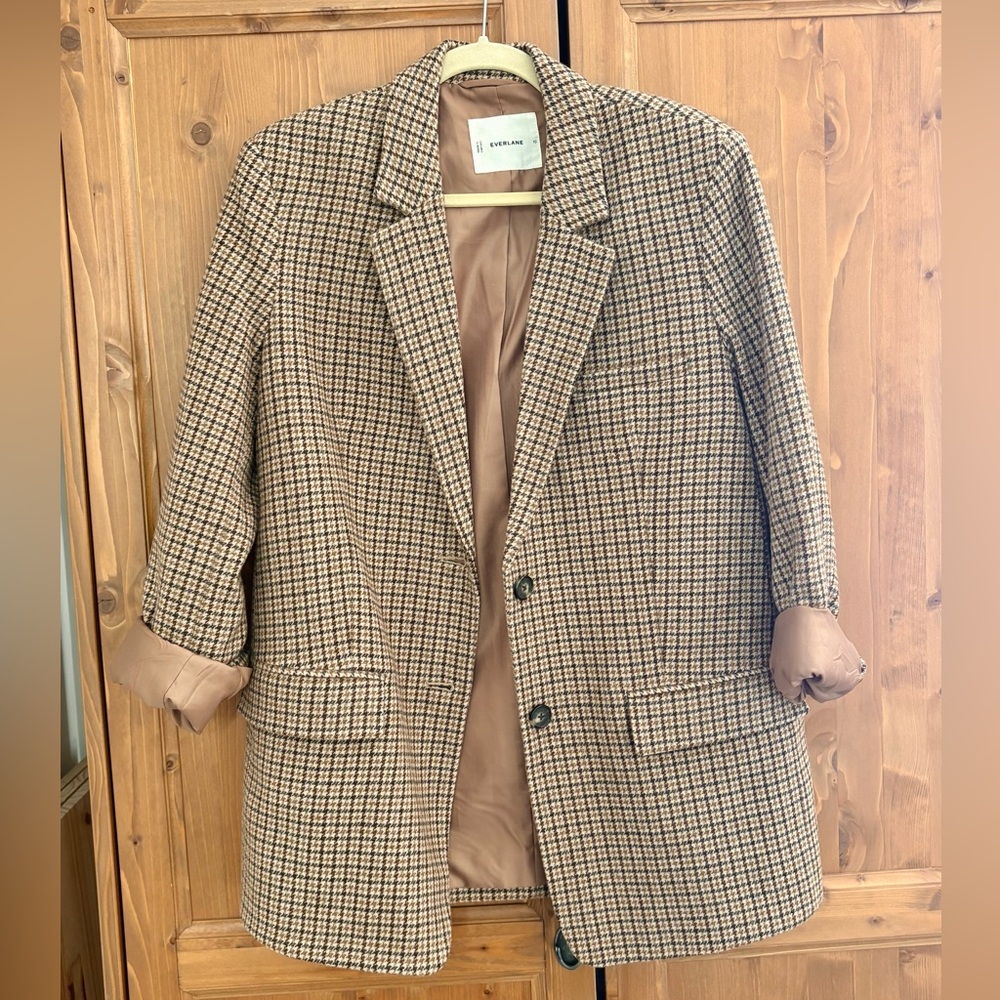Everlane Oversized Brown Houndstooth Blazer - Picture 2 of 4